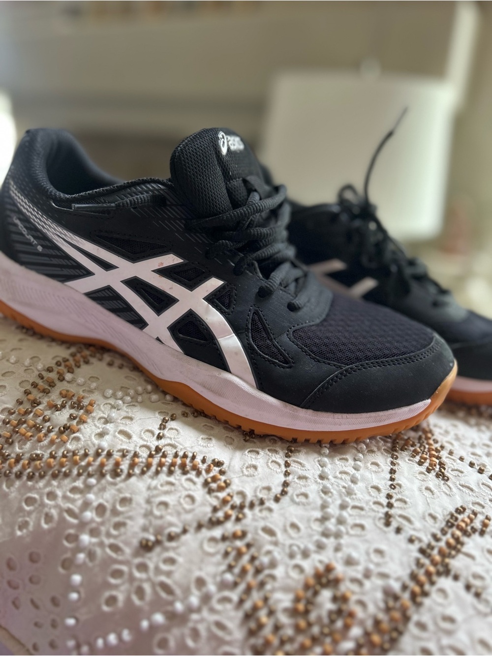 Asics Women's Black and White Athletic Sneakers with Gum Outsole size 9.5.